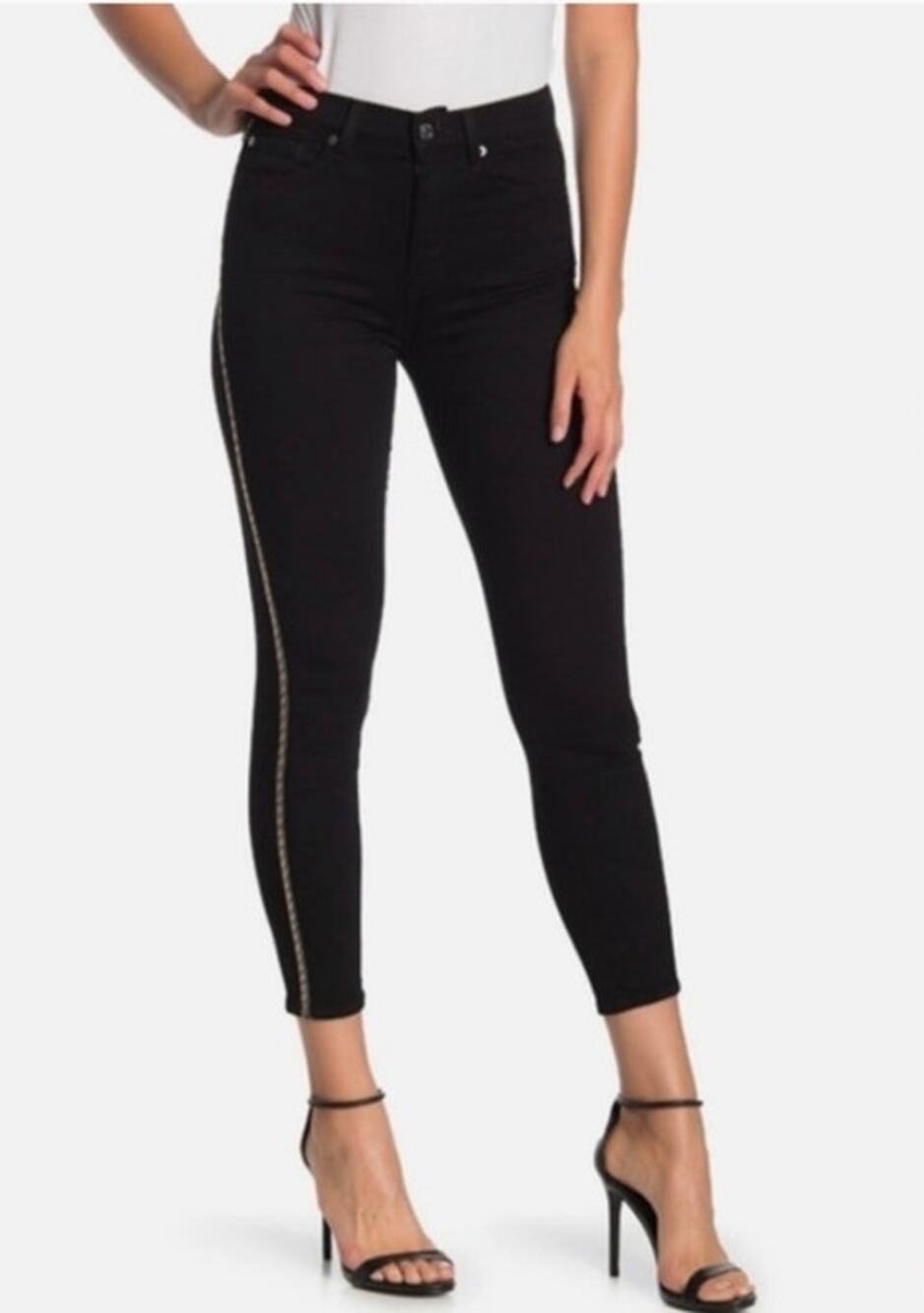 7 For All Mankind Vintage Luxe Black Beaded High Waist Skinny Jeans Women's 26